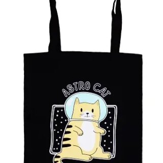 Сумка-шоппер Кот-космонавт Astro cat черная, текстиль 40см.*32см.