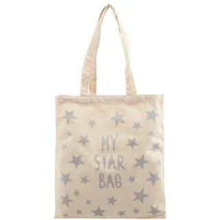 Сумка-шоппер My star bag бежевая, текстиль, глиттер-серебро, 40*32/35см СК2020-36