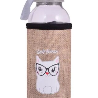 Бутылка в чехле джут Котик Cat time (стекло) (300мл) (12-7599-M300-037)