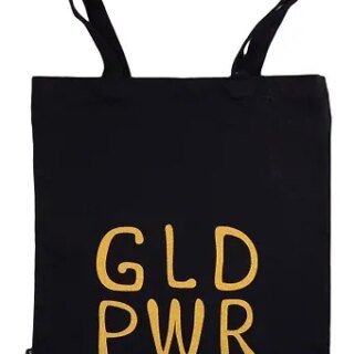 Сумка-шоппер Gold power, черная (текстиль) (40х35)