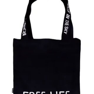 Сумка-шоппер Free life с надписью на ручках черная, текстиль 40см.*32см.