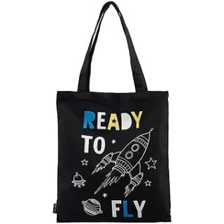 Сумка-шоппер Ready to fly (ракета) черная, текстиль 40см.*32см.