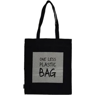 Сумка-шоппер One less plastic bag (светоотражающая) черная, текстиль 40см.*35см.
