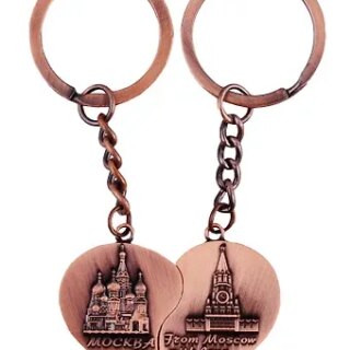 Брелок двойной сердце Москва (металл цв.медь) (178BR-7-19)