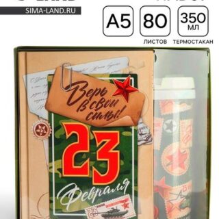 Подарочный набор «23 февраля», ежедневник в твердой обложке А5, 80 л, термостакан 350 мл