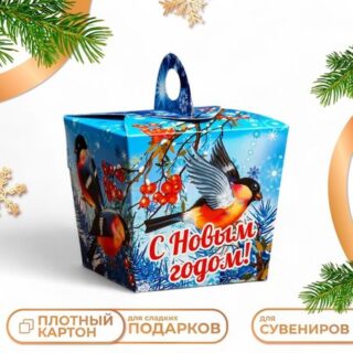 Подарочная новогодняя коробка "Снегири", упаковка, 10 х 9,2 х 9,2 см