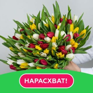 Букет из 101 тюльпана микс стандарт под ленту