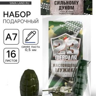 Подарочный набор, блокнот 16 листов A7 и ручка «23 февраля. С днём защитника отечества»