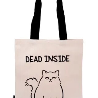 Сумка-шоппер Котик dead inside (бежевая) (текстиль) (40х32)
